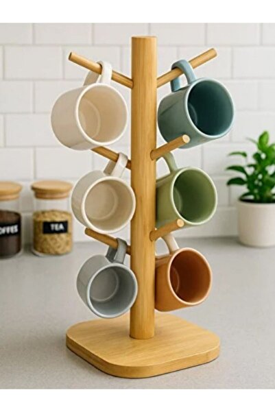 WEST GROUP Ahşap Bambu Lüx Bardak Kupa 6 Lı Fincan Askılığı Askısı