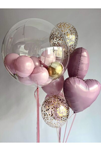 Çemrek Süs Parti Transparent Bobo Balloon Pink Balloon Bundle Set of 15