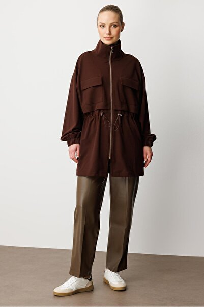 Micca Krep Doku Mevsimlik Basen Örten Zamansız Trench Kap-Kahve