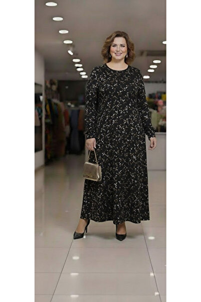 THEBEK Yumoş Velvet Suede Patterned Oversized Dress with Brown Mix Pattern