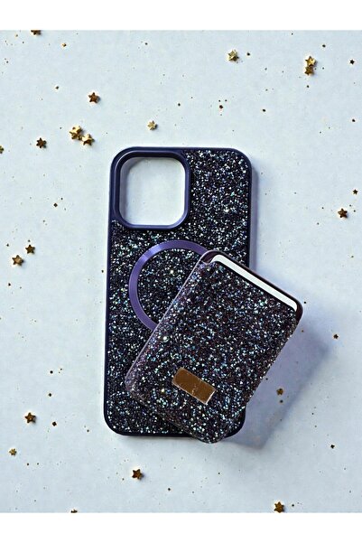 MUS10 IPHONE 14 PRO MAX CÜZDANLI MAGSAFE ÖZELLİKLİ PARLAK TAŞ TASARIMLI KILIF