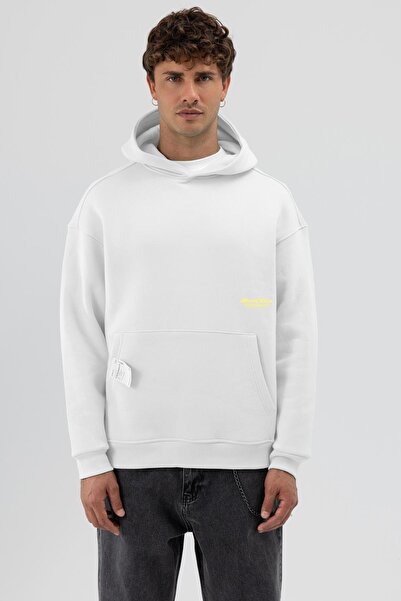 VAMOSCLO Oversize Hooded Printed Sweatshirt Ecru