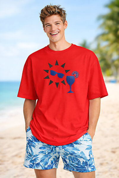 ArtYus Sun and Goblet Printed Summer Themed Cotton Relaxed Fit Round Neck Uni...