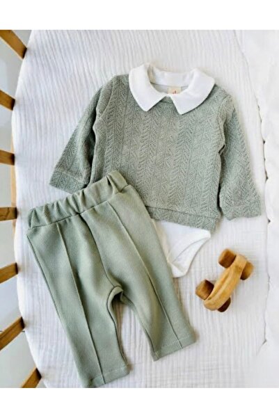 Butik UNİSEX MODEL TRİKO BEBEK 3'LÜ ALT - ÜST TAKIM %100 PAMUKLU