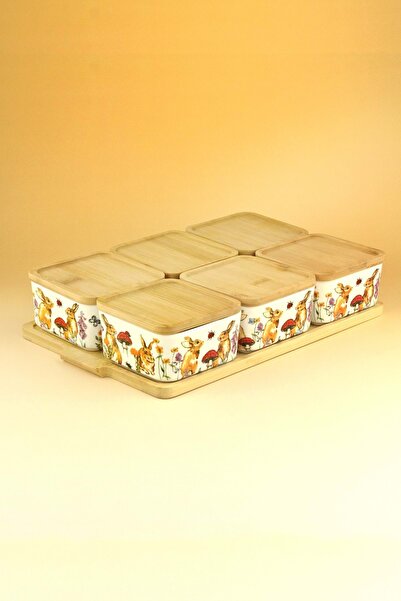 Bursa Porselen Dekor Retro Rabbit 6-Piece Porcelain Breakfast Set with Bamboo...