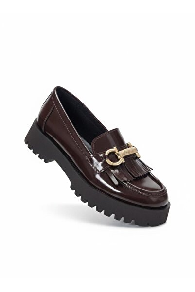 guijarro Women's Thick Sole Tasseled Loafer Shoes Gold Buckle College Shoes