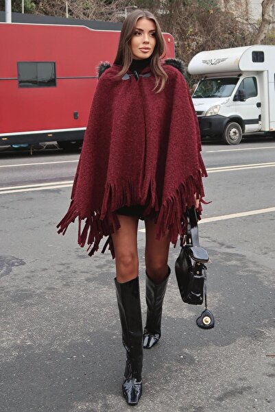 Lijuri Fur trimming tasseled poncho 6167