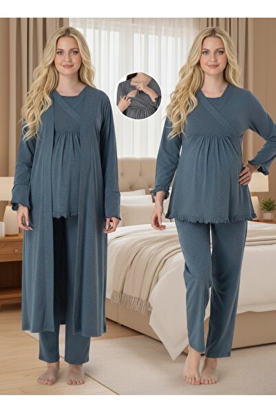 Lohusa Homewear Women's Anthracite Elegant Long Sleeve Maternity Pajama Set w...