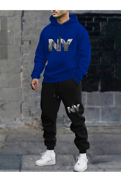 mercoledi Text Printed Men's Hooded Top and Bottom Set Oversize Tracksuit Set...