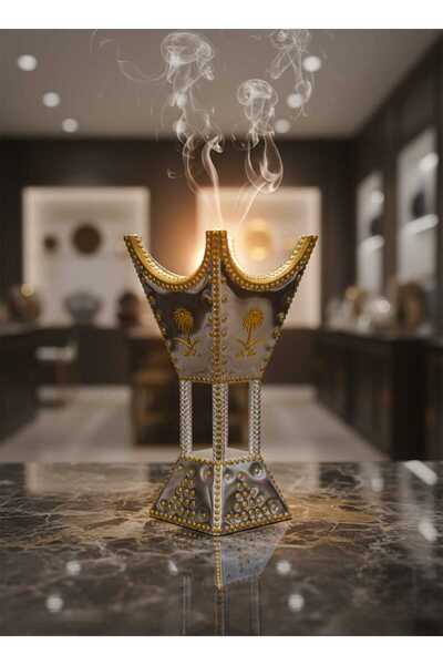 Ropi مبخرة حائلية تراثية فاخرة مصنوعة من المعدن باللونين الذهبي والفضي طول 57