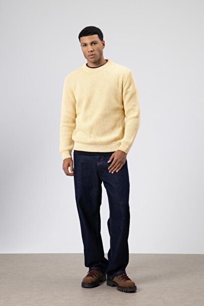 VAMOSCLO Crew Neck Oversize Knitwear Sweater Yellow
