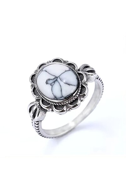 OEM Gothic Ring with White Stone, Stainless Steel, Silver, 16 mm