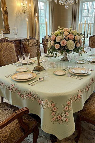 Çt Çeyizci Tekstil Table Cloth, Digital Printed Cross Stitch Single Table Clo...