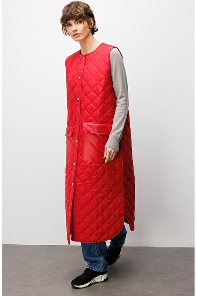 Micca Zamansız (Yumuşak) Elyaf Dolgulu Astarlı Yelek-Kırmızı