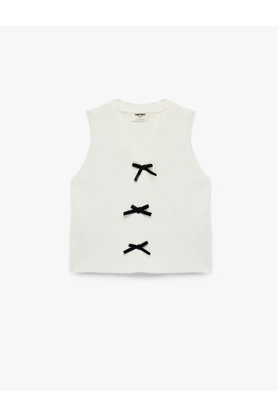 Koton Tricou cu decolteu în V, fără mâneci, din amestec de viscoză, cu fundă