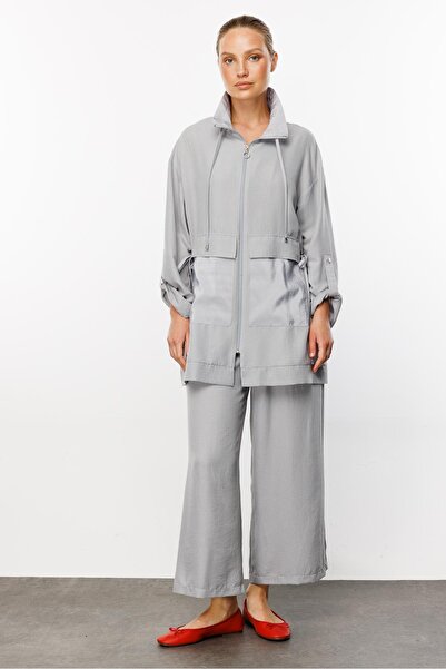 Micca Cosy Belden Büzgülü Spor Şık İpekçe Dokulu Hafif Takım-Gri