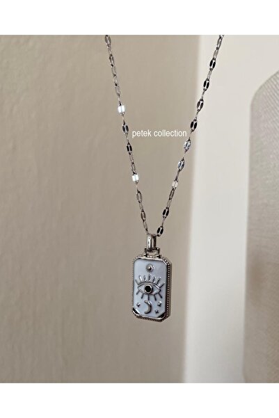 Petek Collection Colorful Enamel, Silver Color, Card Model Steel Necklace