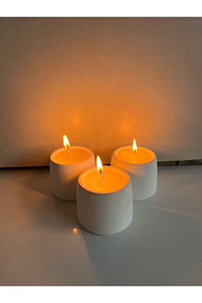 Dekoratif Beyaz Beton Mum 5x5 cm (3 adet)