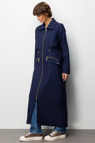 Micca Jakar Kapitone Kumaştan Üretilmiş, Fermuarlı Uzun Kaban Cep Detaylı Man...