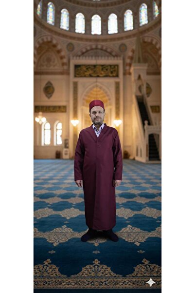 koçaktoptan Cübbe Buhara Collar Plain Burgundy