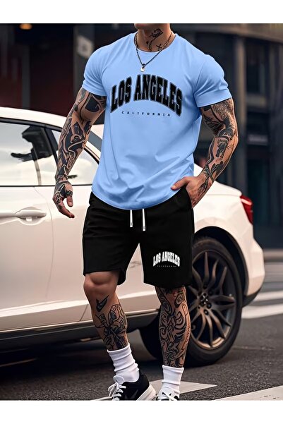 PAVRO Unisex Oversize Shorts Set Top and Bottom Two-Piece Comfortable Los Cal...