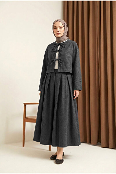 MODAQU Meyra Kaşe Blouse Skirt Set - Anthracite