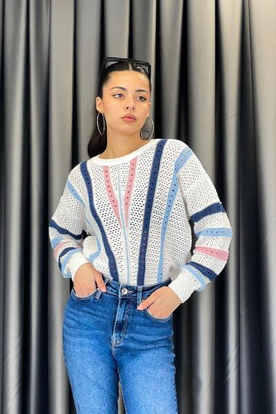 Noa&Noa Bold Color Striped Openwork Blouse - Multi-Colored Multicolor