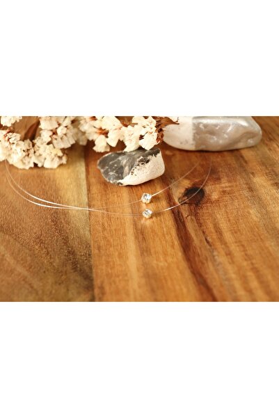 atellier47 Lănțișor choker cu fir transparent, invizibil, cu cristal Swarovski