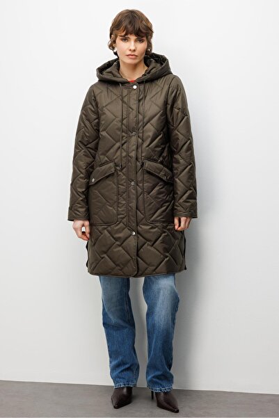 Micca Soft Elyaf Dolgulu Özel Garni Detaylı Astarlı Zamansız Kaban Plus-Haki