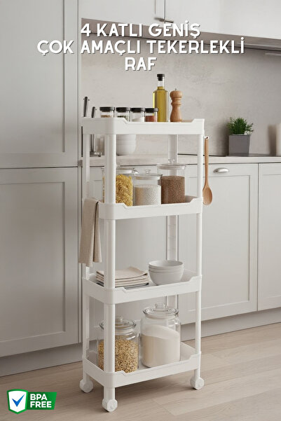 Nandy Home 4 Katlı Geniş, Tekerlekli Düzenleyici Raf, Çok Amaçlı Tekerlekli O...