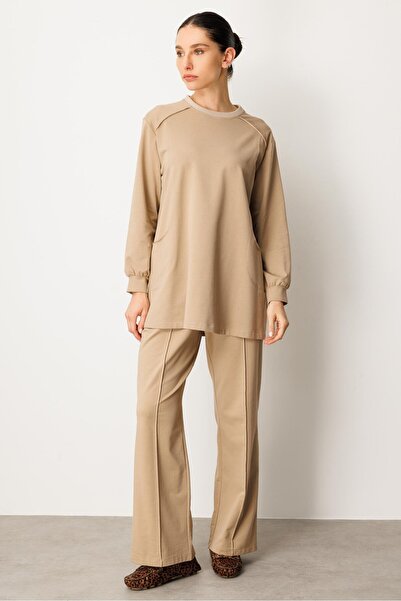 Micca Yüksek Soft Pamuk İçerikli Pis Dikiş Detaylı Basen Örten Pantolon ve Tu...