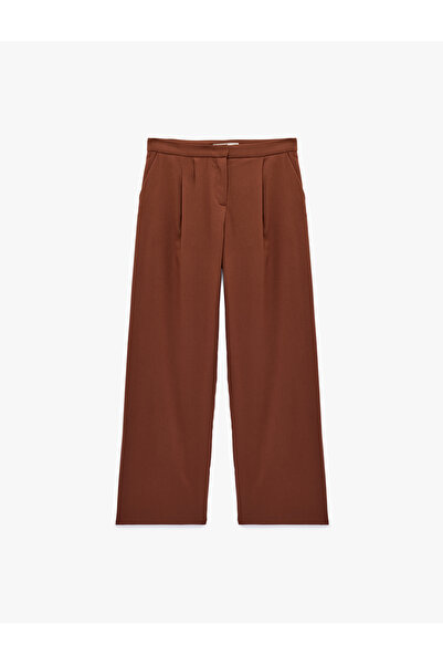Koton Flat Wide-Leg Fabric Trousers with Pile Detail and Pockets