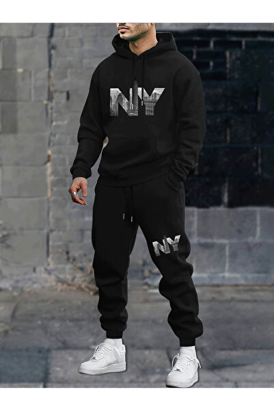 mercoledi Text Printed Men's Hooded Top and Bottom Set Oversize Tracksuit Set...