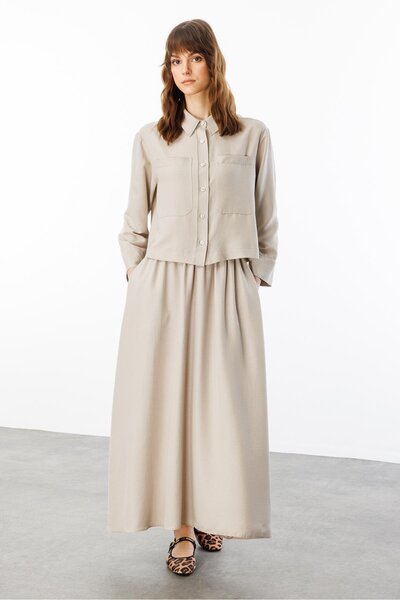 Micca Özel Tasarım Rahat İpekçe Kumaş Spor Zamansız Etek Kombinli Takım-Taş