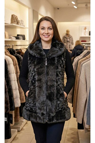 Volupta WOMEN'S FUR VEST BLACK