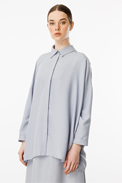 Micca Rahat,Hafif,Sade İpekçe Kumaş Basen Örten Tunik ve Etek Kombin Takım-Gri