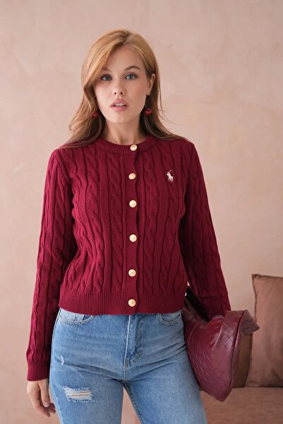 Park Karon Women's Crew Neck Button Detail Hair Knitwear Jacket 8388