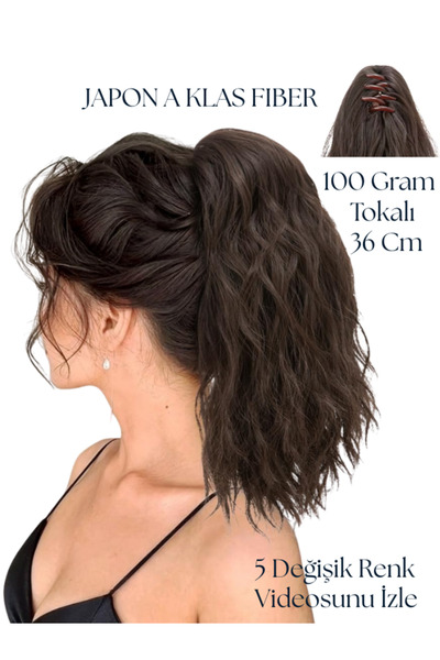YARAT Koyu Kahverenk Dalgalı Kıvırcık Tokalı At Kuyruğu Postiş 36 Cm 90/100 Gram