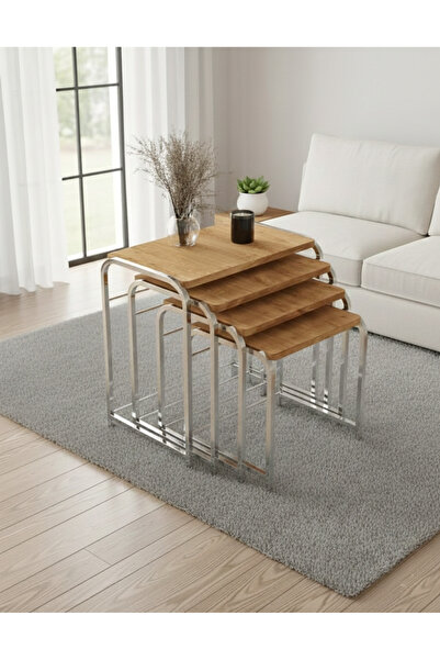 Zigon 4'LÜ ÇAM GÜMÜŞ SEHPA