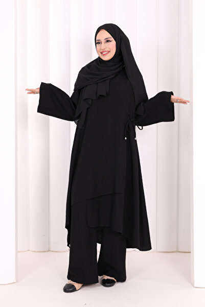 Bym Fashion Side Tie Tunic Trouser Set 8008 Black