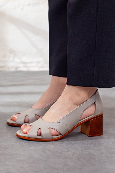 Adım Adım Women's Genuine Leather Open-Front Heeled Shoes