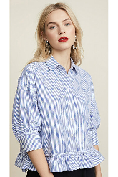 Matcha Butik Women's Ruffled Patterned Design Shirt