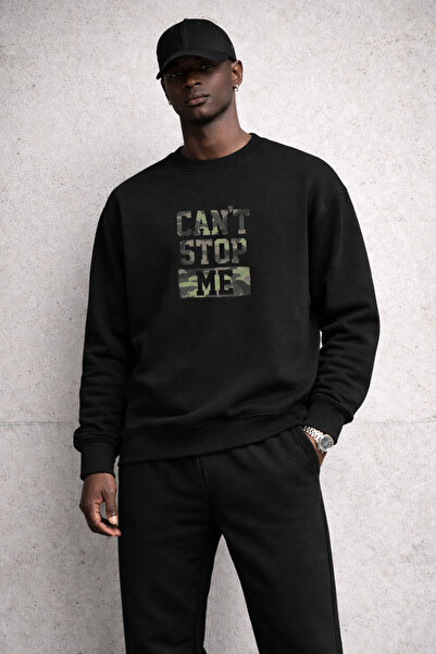 CLAYES Men's Black Can'T Stop Me Printed Tracksuit Set – Crew Neck Sweatshirt...