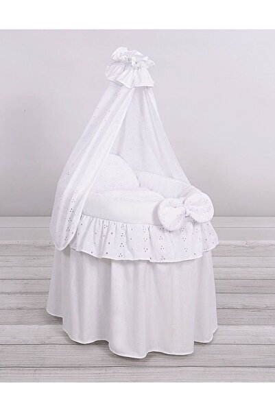 Other Doll's Pram - Moses Basket for Dolls with Canopy - White with Embroider...