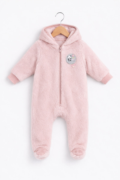 Baby Fou Kapüşonlu Peluş Kız Bebek Tulum