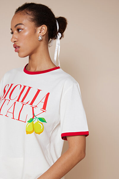 Avrile T-Shirt with Contrast Detail and Printed Text