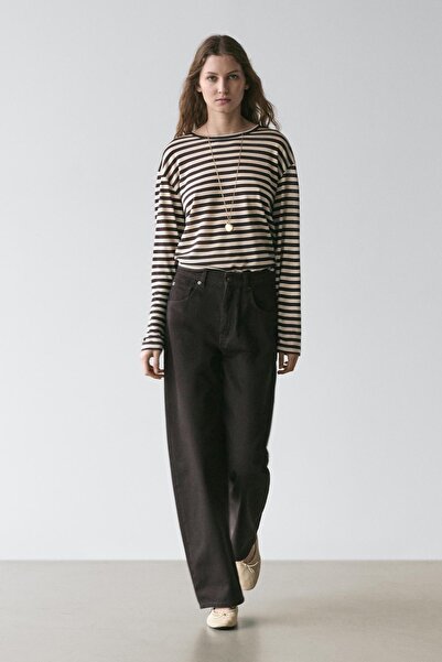 Massimo Dutti Oversize uzun kollu çizgili t-shirt