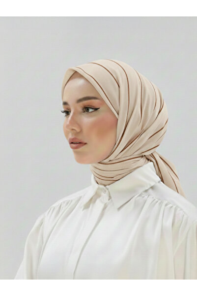 MONJER وشاح نسائي مخطط بتفاصيل لامعة
