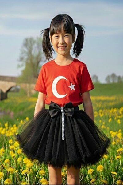 Parti Kırtasiye Kız Çocuk Kırmızı Kabarık Tütü Etek Kurdeleli Taş Detaylı Pre...