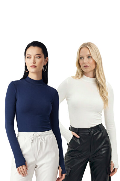 uyguntarz Γυναικείο Πακέτο Ευκαιρίας με 2 Μπλούζες με Λεπτομέρεια στα Δάχτυλα...